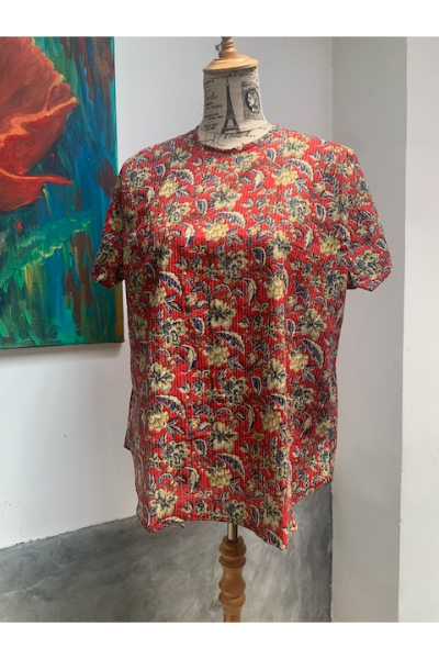 Cotton Blouse (E77) - Red Floral