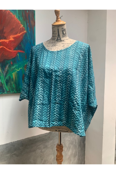 Cotton Blouse (E77) - Teal Arrowhead Print