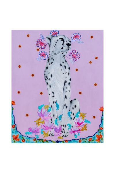 White cheetah with pink Post Card