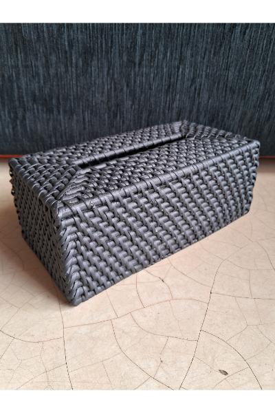 GRUHA Cane Tissue Box Cover - Charcoal Matte 