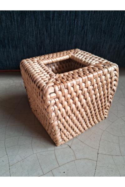 GRUHA Square Cane Tissue Box Cover - Sand
