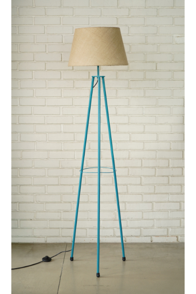 Steel Tripod (Cerulean) - Tapered Jute Shade