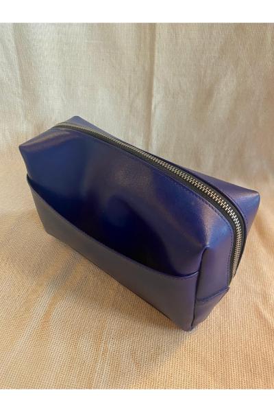 Leather Travel Pouch - Dark Blue