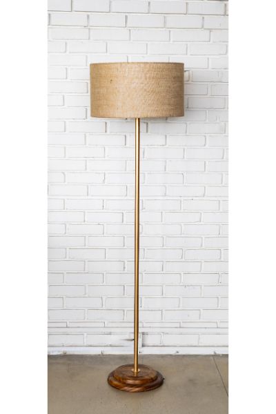 Rose Gold Elemental floor lamp -  Jute barrel  shade