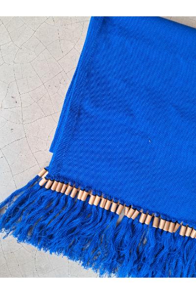 Blue Table Runner with Beaded Tassels 