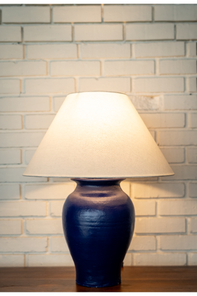 The Kalaya Lamp (Midi) Blue - Linen Empire Shade 