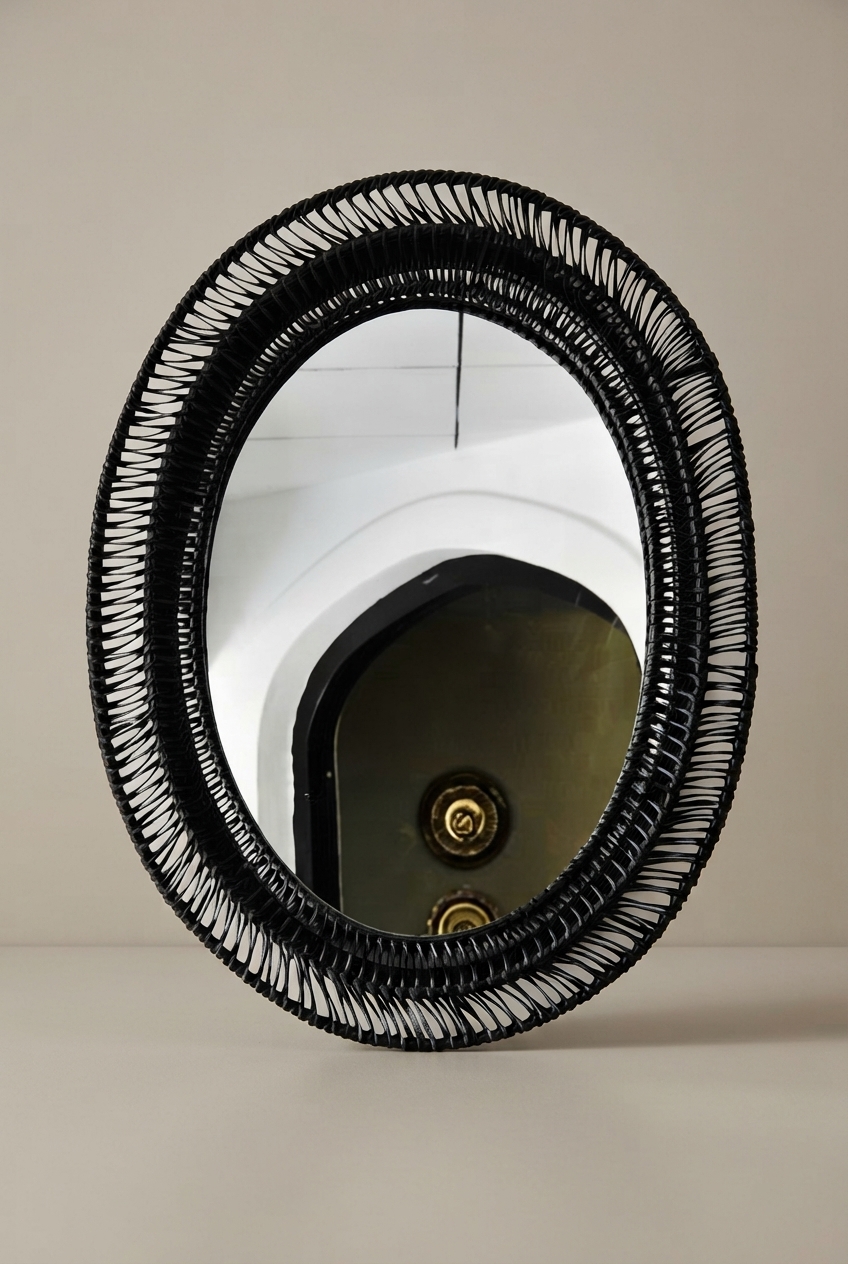 Naaga Katu Large Cane Mirror - Charcoal