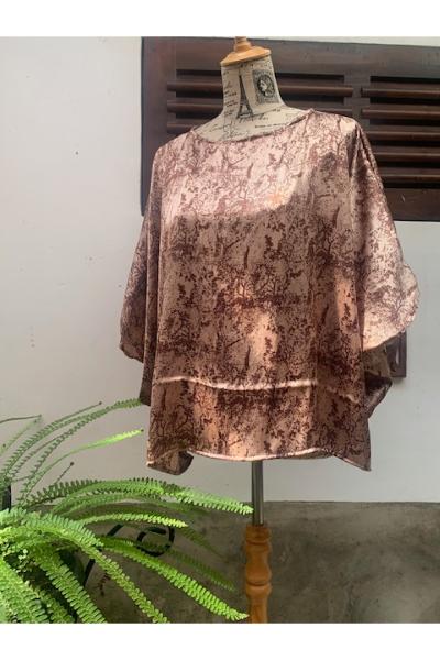 Cotton Blouse (E82) - Silk Beige Forest Print