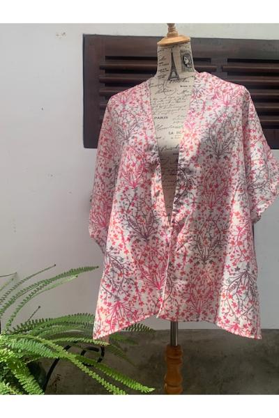 Cotton Blouse (E87) - Pink Creeper print with gold