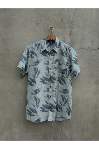 Batik Shirt - Turquoise Floral Shirt (3XL)