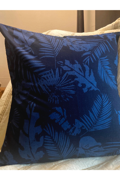 Cushion Cover - Navy Leaf Pattern