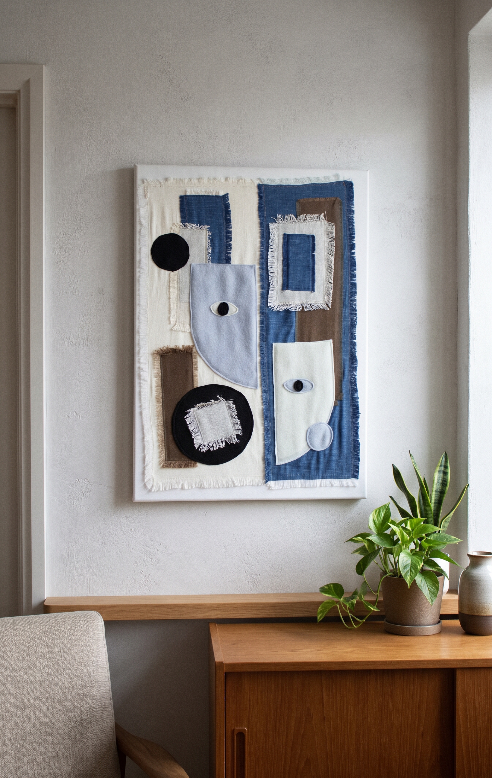 Earthbound Abstract fabric wall art - Blue