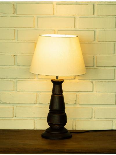 Rook Table Lamp - Dark Walnut, Tapered linen shade