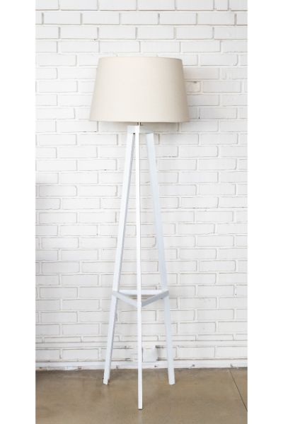 Wooden Tripod - White, Tapered linen shade