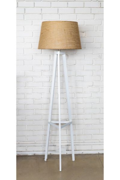 Wooden Tripod - White, Tapered Jute shade