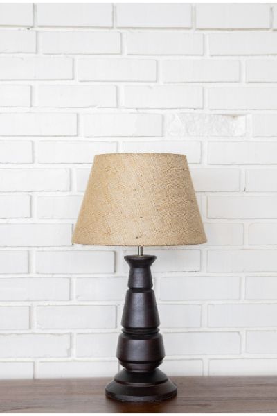 Rook Table Lamp - Dark Walnut, Tapered Jute shade
