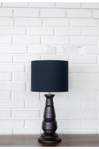 Rook Table Lamp - Dark Walnut, Black drum  shade