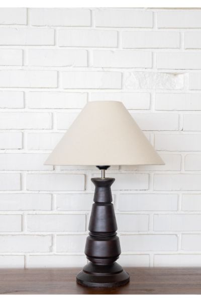 Rook Table Lamp - Dark Walnut, Linen coolie shade