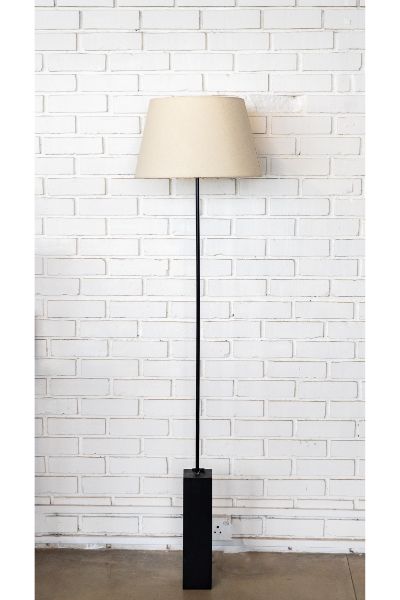 Minimalist Floor Lamp - Matt Black, Tapered Raw cloth shade