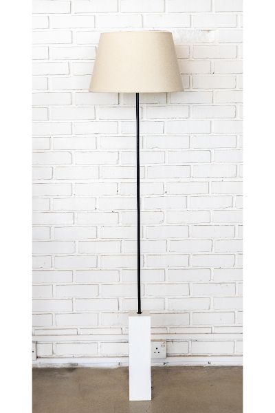 Minimalist Floor Lamp - White, Tapered Raw cloth  shade