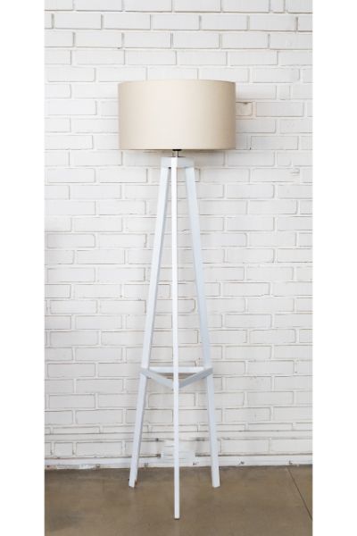 Wooden Tripod - White, Barrel linen shade