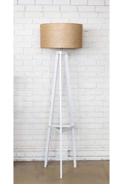 Wooden Tripod - White, Barrel Jute shade