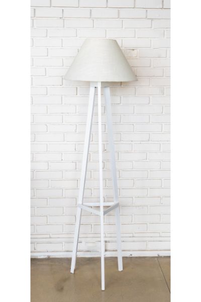 Wooden Tripod - White, Linen coolie shade
